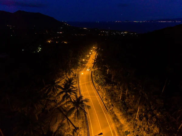 Night aerial view jungle way in Koh Phangan — Stock Photo, Image