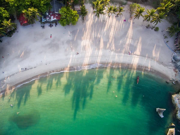 Letecký pohled na moře, palmy a pláže na ostrově Koh Phangan, Thajsko — Stock fotografie