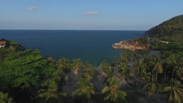 Vista aérea do mar, palmeiras e praia em Koh Phangan, Tailândia — Vídeo de Stock