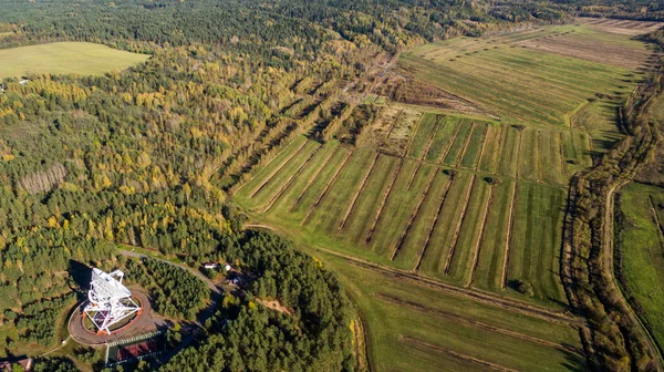 Radiotelescópio de visão aérea na floresta no campo em São Petersburgo Rússia — Fotografia de Stock