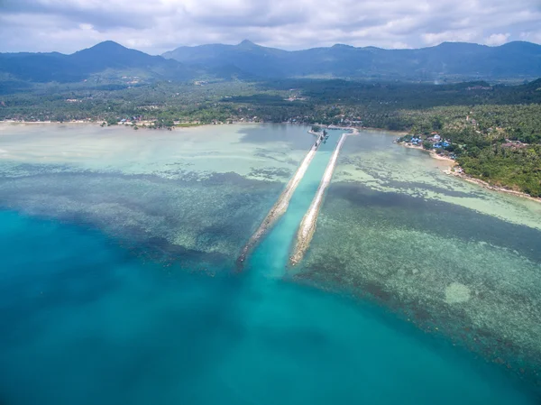 Aerial view of the passage to the cove with turquoise water — Stock Photo, Image