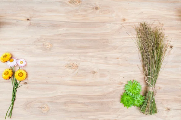 Mínima composición floral de las plantas en el escritorio de madera — Foto de Stock