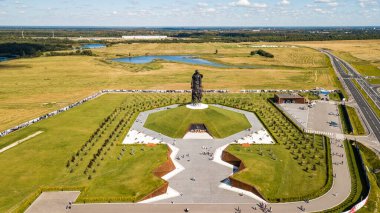 RZHEV, RUSSIA - AUGUST 21, 2020 Rzhev Memorial to the Soviet Soldier. Memorial complex in memory of all Soviet soldiers of World War II.  Aerial View