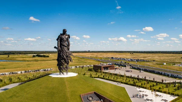 RZHEV, RUSSIA - AUGUST 21, 2020 Rzhev Memorial to the Soviet Soldier. Memorial complex in memory of all Soviet soldiers of World War II.  Aerial View