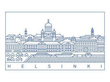Helsinki City Skyline Vektör İllüstrasyonu. Çizgi Sanat Kentsel Manzarası.