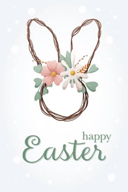 Çiçekli tavşan çelenkli Paskalya tebrik kartın kutlu olsun.