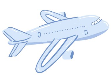 Çocuklar için yumuşak el çizimi tarzında yolcu uçağı seyahat teması