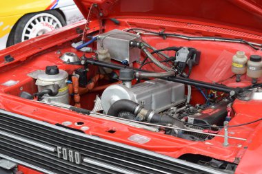 1970 'lerin Ford rali arabasının motor motoru.