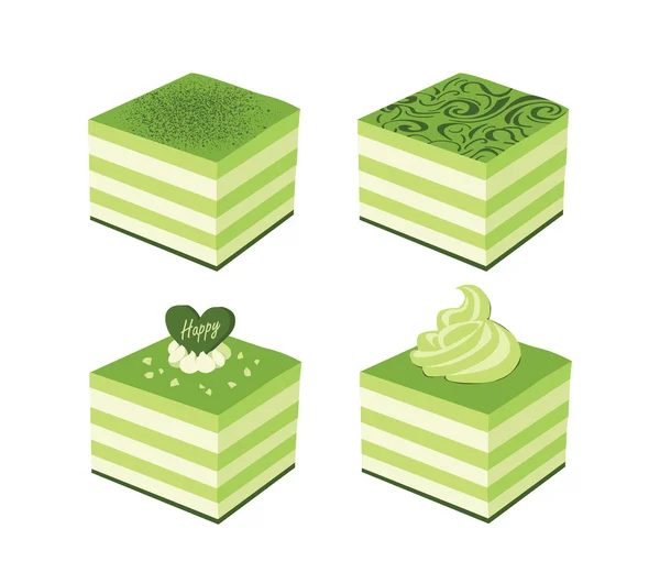 Vector green tea Tiramisu in close up. — Stock Vector