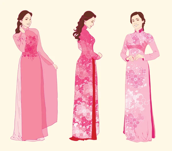 ベクトル現代ベトナム女性のアオザイを着て. — ストックベクタ
