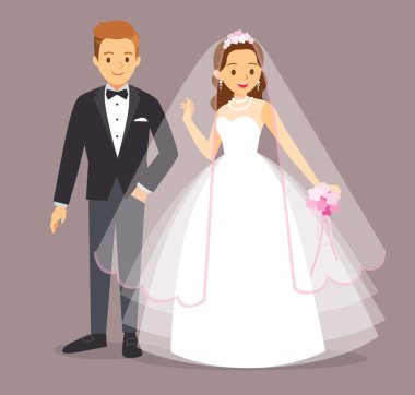 Vektör çizim karikatür gelin ve damat