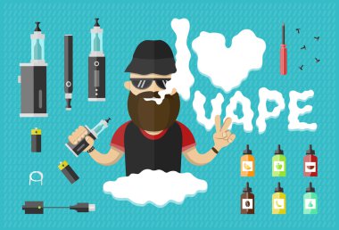 adam vape ve vape simgeler düz çizimi