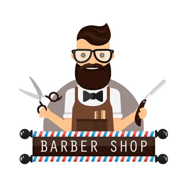 Barber shop vintage hipster płaskie wektor ilustracja. Na białym tle — Wektor stockowy