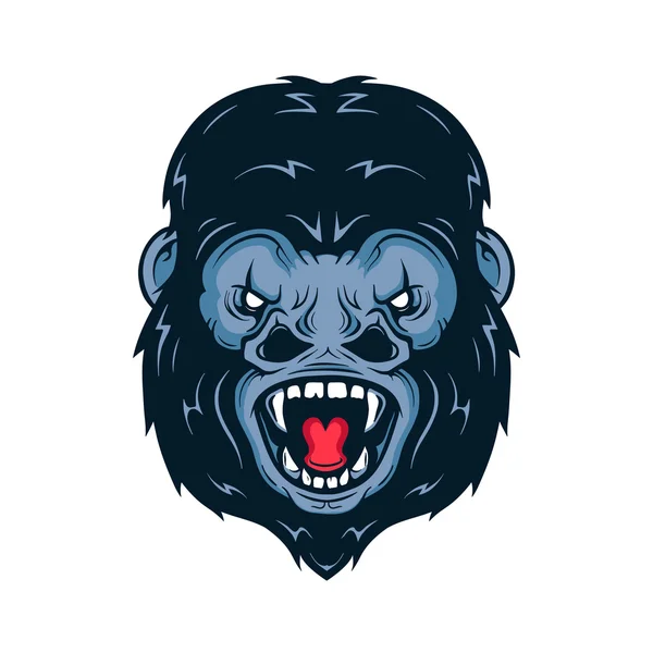 Illustrazione vettoriale della testa di gorilla arrabbiata. Isolato su sfondo bianco — Vettoriale Stock