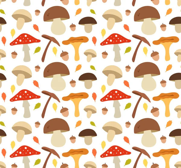 Illustration plate champignon motif vectoriel sans couture. Isolé sur fond blanc — Image vectorielle