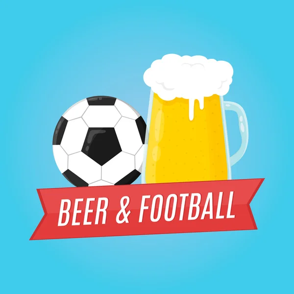 Birra e illustrazione del calcio. Concetto per barra — Vettoriale Stock