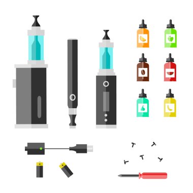 vape düz tasarım simgeler. Beyaz arka plan üzerinde izole