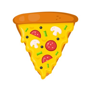 Dilim biberli pizza. Beyaz arka plan üzerinde izole düz tasarım vektör çizim 