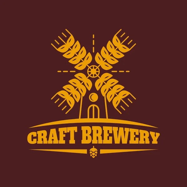 Cervecería artesanal vector vintage logotipo retro con molino y orejas — Vector de stock