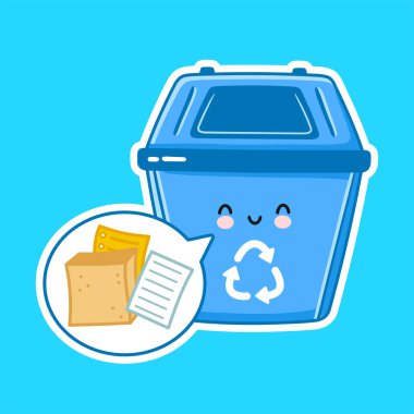 Kağıt için şirin, mutlu bir çöp kutusu.