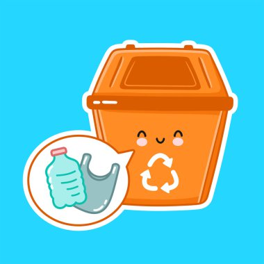 Plastik için şirin, mutlu bir çöp kutusu.