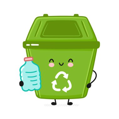 Plastik şişeli şirin, mutlu bir çöp kutusu.