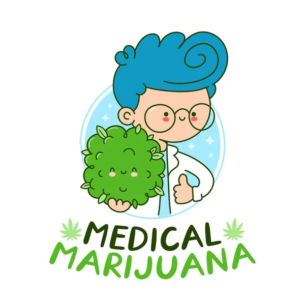 Lindo doctor feliz mantenga brote de cannabis — Archivo Imágenes Vectoriales