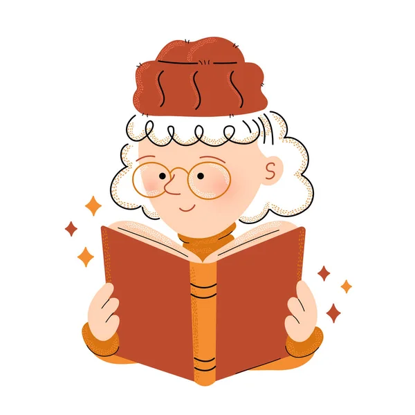 Nettes glückliches Mädchen in Brille Buch lesen — Stockvektor