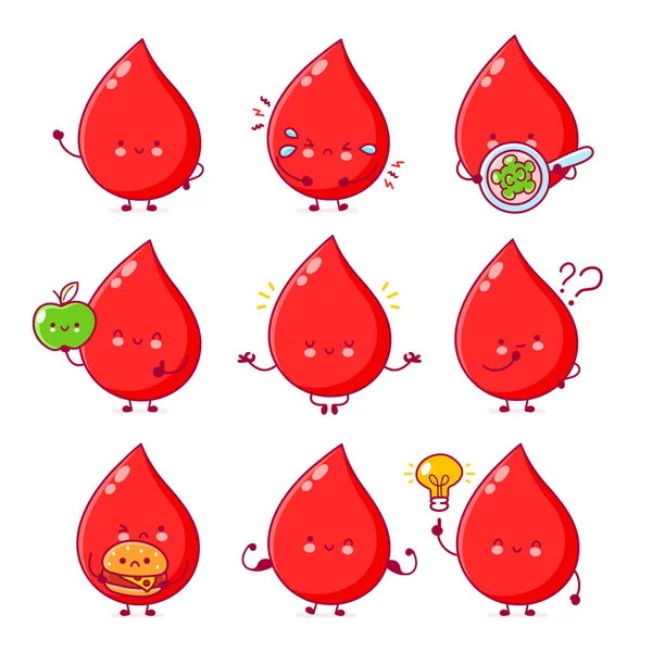 Lindo feliz divertido sangre gota set colección — Vector de stock