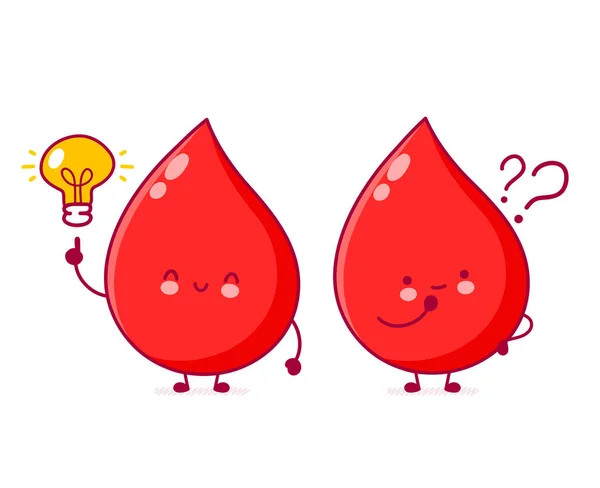 Mignon goutte de sang avec point d'interrogation et ampoule — Image vectorielle