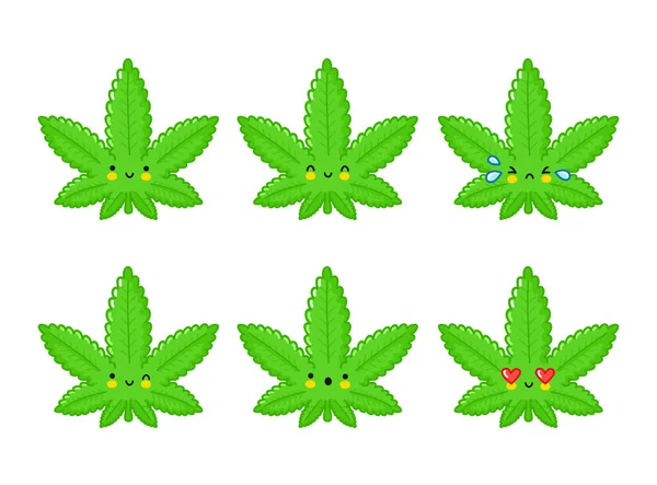 Słodkie śmieszne szczęśliwy zioło marihuana liść — Wektor stockowy