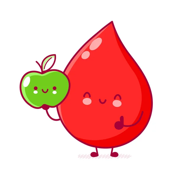 Lindo feliz gota de sangre divertida con manzana — Vector de stock