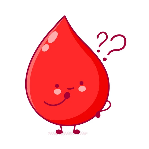 Lindo feliz gota de sangre divertida con signo de interrogación — Vector de stock