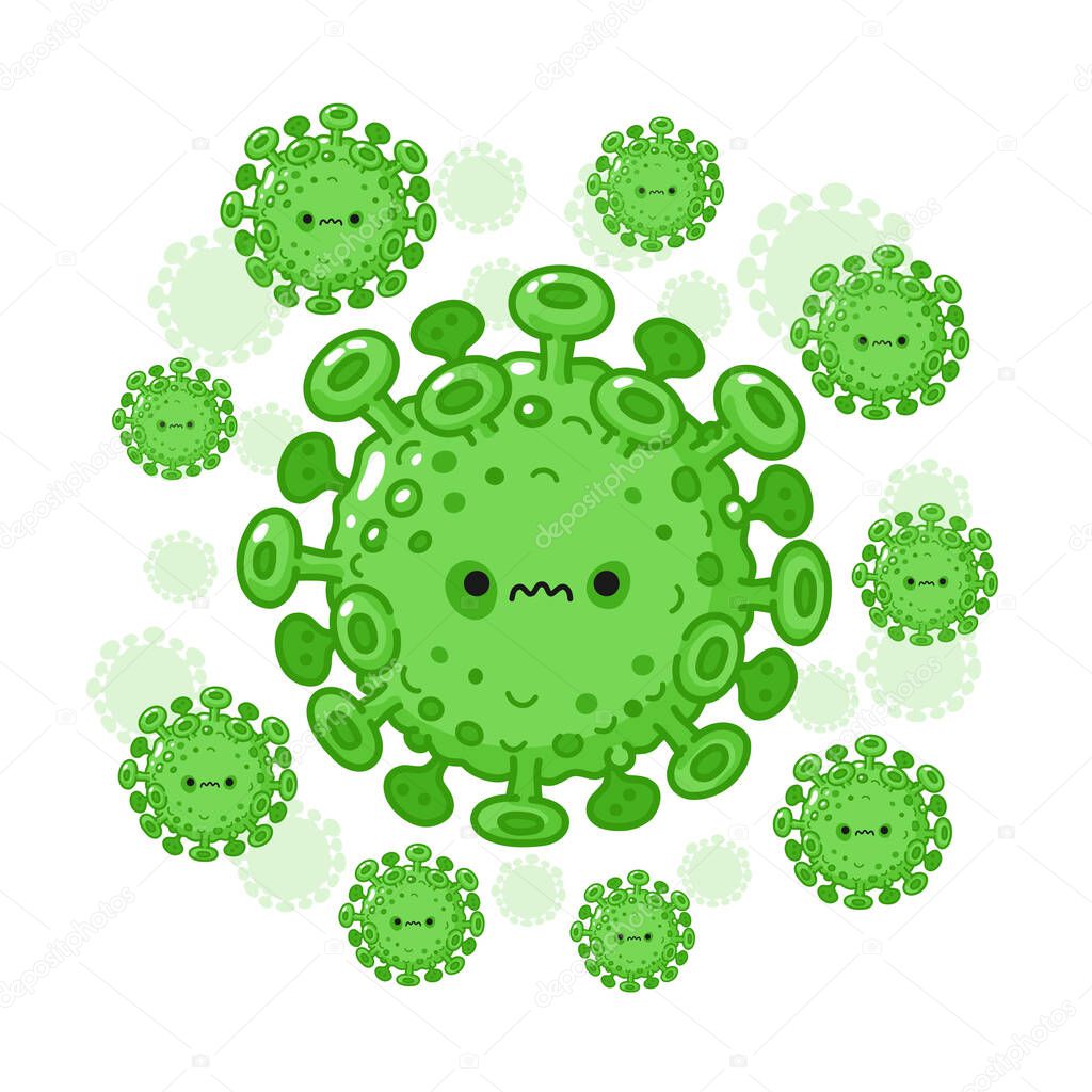 Scary virus cell character. Vector flat line cartoon kawaii character illustration icon. Isolated on white background. Corona virus, covid-19 bacteria concept