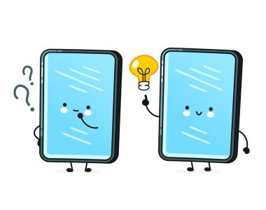 Sevimli mutlu ve üzgün akıllı telefon, telefon karakteri.