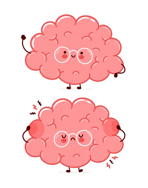 Cute funny sad and happy human brain — Stock Vector