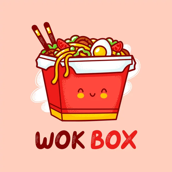 Cute engraçado feliz wok caixa de macarrão —  Vetores de Stock