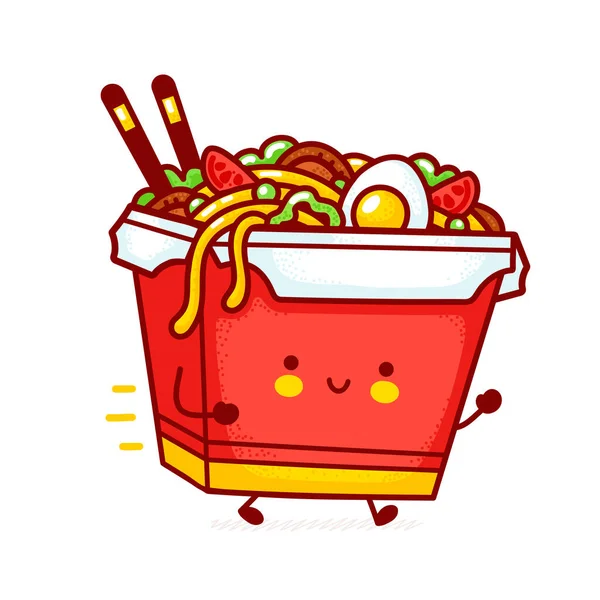 Lindo divertido entrega feliz wok caja de fideos — Vector de stock