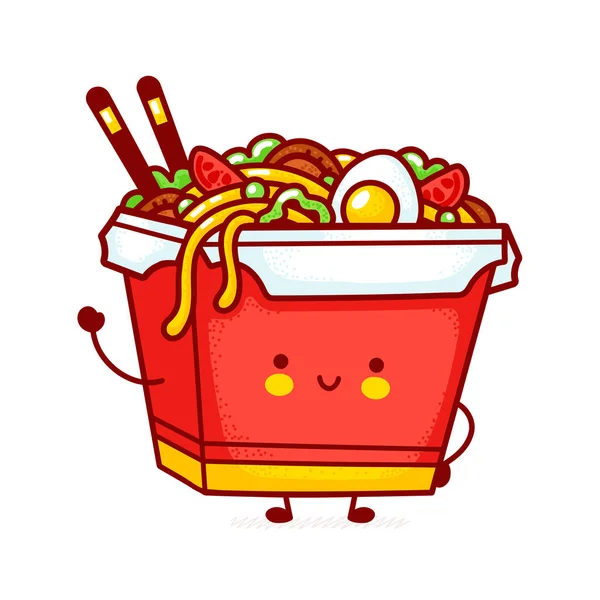 Lindo divertido feliz wok caja de fideos carácter — Archivo Imágenes Vectoriales