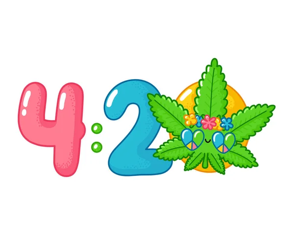 420 print design. Cute funny happy weed — Stock Vector