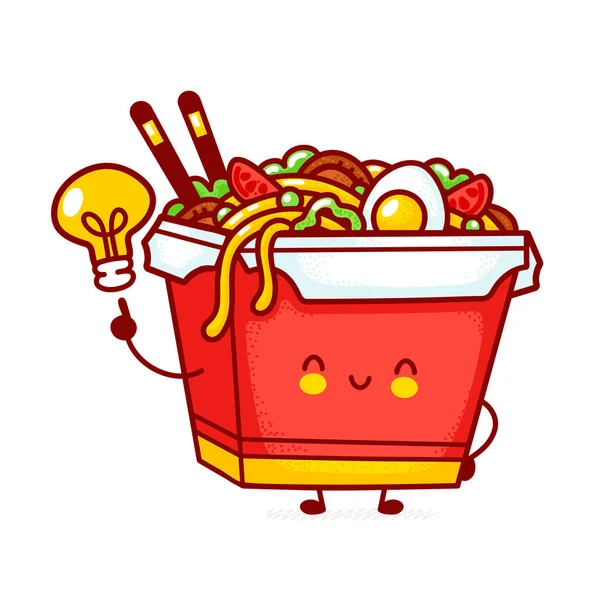 Lindo divertido feliz wok caja de fideos carácter — Archivo Imágenes Vectoriales