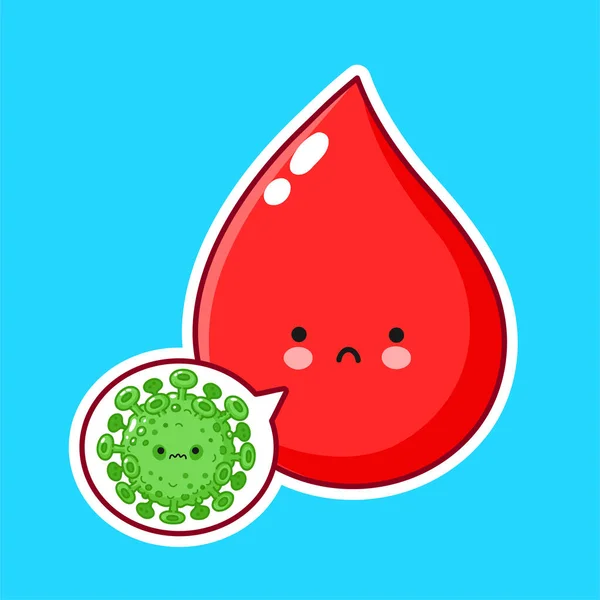 Lindo carácter gota de sangre con virus — Vector de stock