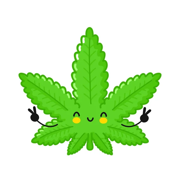 Lindo divertido feliz marihuana hierba hoja carácter — Archivo Imágenes Vectoriales