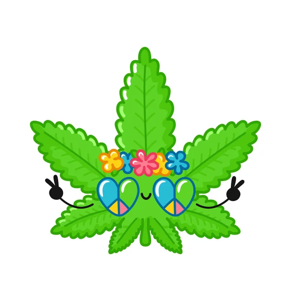 Nettes lustiges Happy Weed Marihuana Blatt — Stockvektor