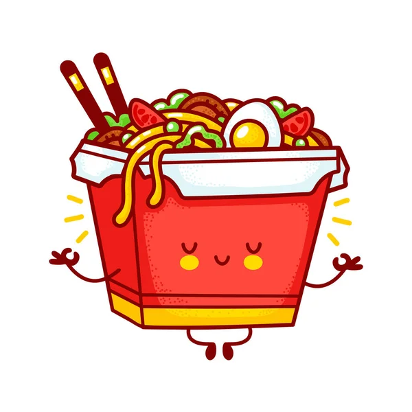 Cute śmieszne szczęśliwy wok makaron box charakter — Wektor stockowy