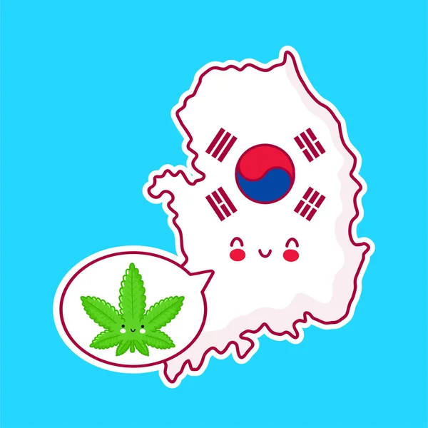 Carino felice divertente Corea del Sud mappa e bandiera — Vettoriale Stock