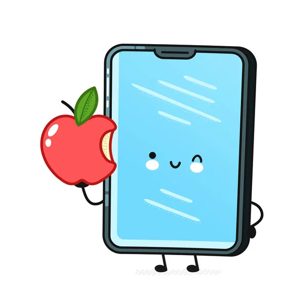Aranyos boldog okostelefon, mobiltelefon almával — Stock Vector