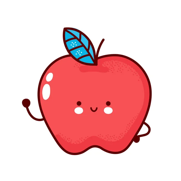 Cute happy red apple. Vector — Stock Vector