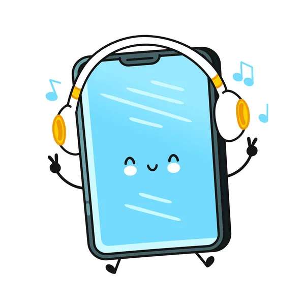 Smartphone mignon, téléphone portable écouter de la musique — Image vectorielle