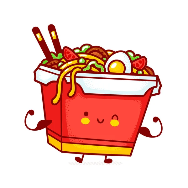 Lindo divertido feliz wok caja de fideos carácter — Archivo Imágenes Vectoriales
